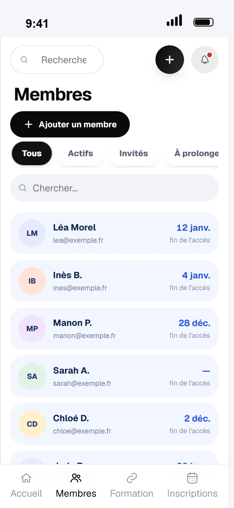 Campus : la liste des membres d'une formatrice